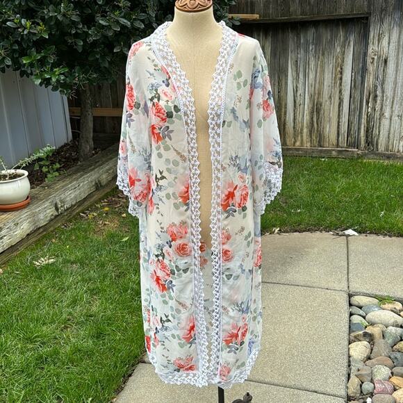 LuLaRoe Chloe Bohemian Chiffon Kimomo Floral Overlay Women's Small - Picture 1 of 8